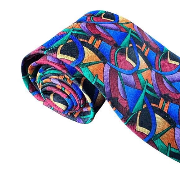 J. Garcia Clockwork Collection Abstract Geometric Silk Tie Blue Black - Picture 2 of 7